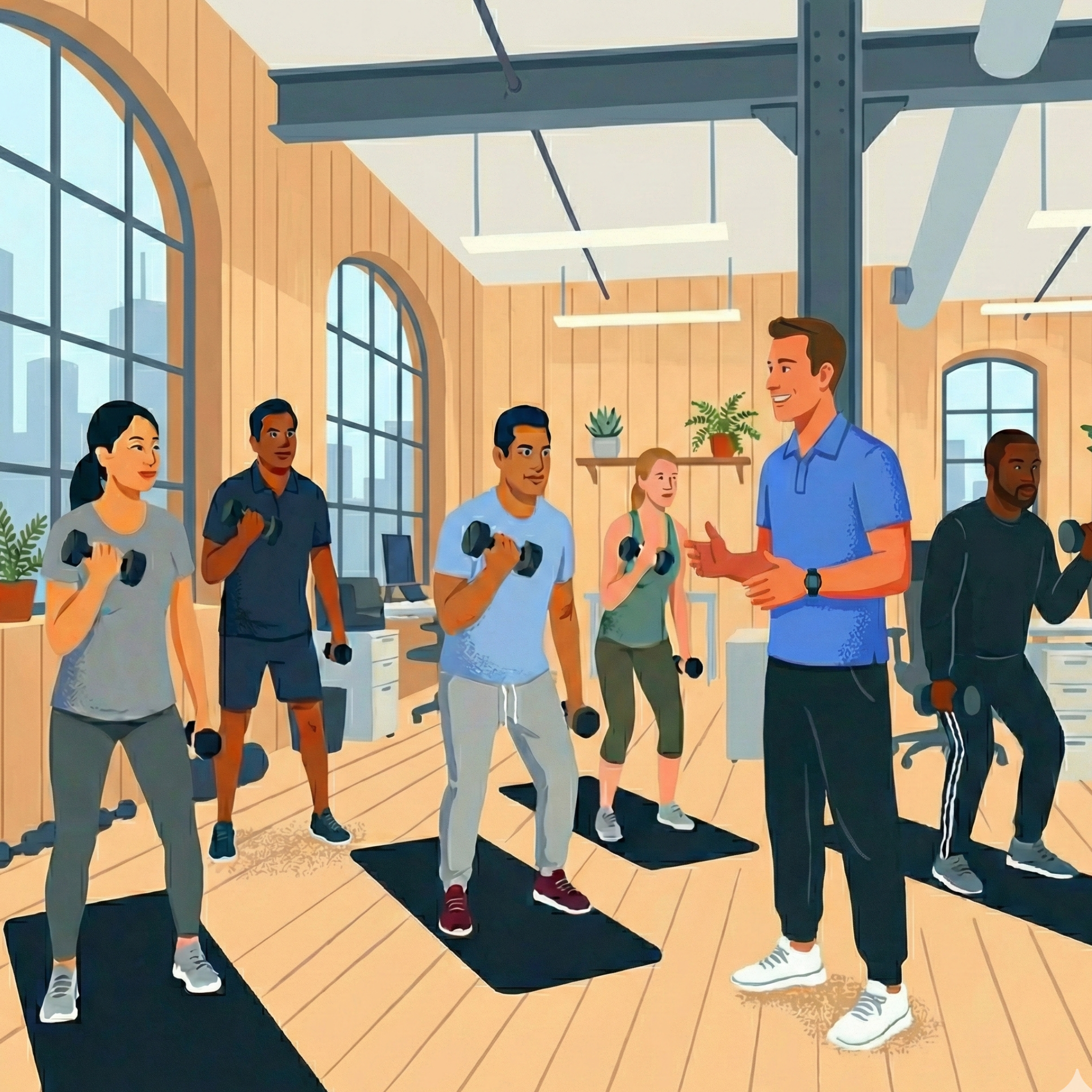 Corporate onsite group fitness classes for employee wellness at work health